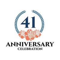 logotipo do 41º aniversário com rosa e coroa de louros, modelo vetorial para comemoração de aniversário. vetor