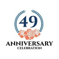 logotipo do 49º aniversário com rosa e coroa de louros, modelo vetorial para comemoração de aniversário. vetor