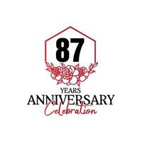 logotipo de aniversário de 87 anos, celebração de design vetorial de aniversário luxuoso vetor