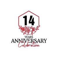 logotipo de aniversário de 14 anos, celebração de design vetorial de aniversário luxuoso vetor