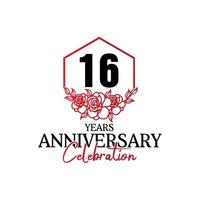 logotipo de aniversário de 16 anos, celebração de design vetorial de aniversário luxuoso vetor