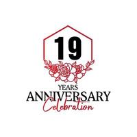 logotipo de aniversário de 19 anos, celebração de design vetorial de aniversário luxuoso vetor