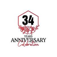 logotipo de aniversário de 34 anos, celebração de design vetorial de aniversário luxuoso vetor