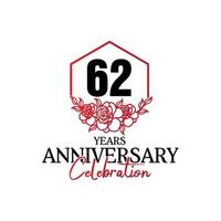 logotipo de aniversário de 62 anos, celebração de design vetorial de aniversário luxuoso vetor