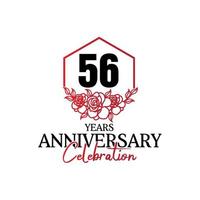 logotipo de aniversário de 56 anos, celebração de design vetorial de aniversário luxuoso vetor