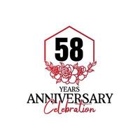 logotipo de aniversário de 58 anos, celebração de design vetorial de aniversário luxuoso vetor