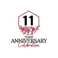 logotipo de aniversário de 11 anos, celebração de design vetorial de aniversário luxuoso vetor