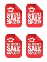 conjunto de adesivos vermelhos de venda de dia dos namorados. venda 25, 35, 45, 55% de desconto vetor