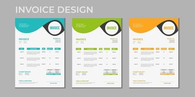 modelo de design de fatura de tamanho a4 de variação múltipla de cores de negócios corporativos mínimos ilustração vetorial fatura de preço de formulário de fatura, vetor de modelo de fatura criativa e design de papelaria comercial