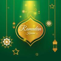 fundo dourado do ramadan kareem com lanterna e mandala no fundo verde vetor