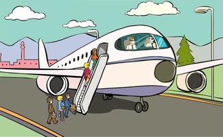 passageiros embarcando no vetor de desenho animado do avião