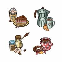 definido para menu de cafeína, ilustração de símbolos de café vetor