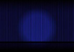 ópera de cortina azul, cortinas de palco de cinema ou teatro. holofotes no fundo de cortinas de veludo fechadas. ilustração vetorial