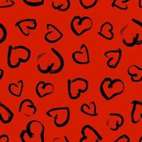 padrão perfeito com corações desenhados à mão. doodle grunge corações negros sobre fundo vermelho. ilustração vetorial. vetor