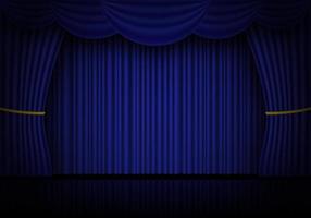 ópera de cortina azul, cortinas de palco de cinema ou teatro. holofotes no fundo de cortinas de veludo fechadas. ilustração vetorial vetor