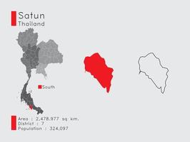 posição de satun na tailândia um conjunto de elementos infográficos para a província. e população e esboço do distrito da área. vetor com fundo cinza.