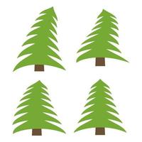 conjunto de quatro pinheiros verdes sobre um fundo branco. ilustração vetorial vetor