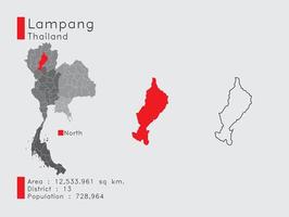 posição de lampang na tailândia um conjunto de elementos infográficos para a província. e população e esboço do distrito da área. vetor com fundo cinza.