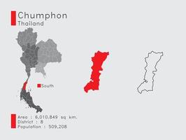 posição chumphon na tailândia um conjunto de elementos infográficos para a província. e população e esboço do distrito da área. vetor com fundo cinza.