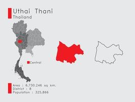 posição uthai thani na tailândia um conjunto de elementos infográficos para a província. e população e esboço do distrito da área. vetor com fundo cinza.