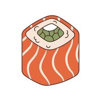 rolo de sushi da Filadélfia vetorial em estilo retrô. sushi descolado em peixe salmão anos 70. vetor