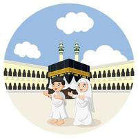 oração de crianças muçulmanas dos desenhos animados em meca vetor