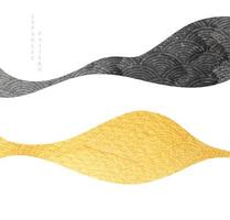 fundo japonês com vetor de decoração de onda de arte abstrata. padrão geométrico com design de banner de textura de ouro em estilo vintage.