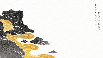 fundo japonês com vetor de padrão de onda desenhada de mão. design de banner do mar oceano com modelo de paisagem natural em estilo vintage.