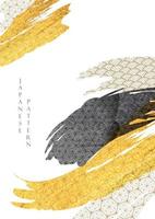 fundo japonês com ouro e vetor de textura preta. ilustração de elemento de traçado de pincel asiático em estilo vintage. padrão geométrico com design de banner de arte abstrata.