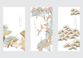 abstrato em estilo oriental. bandeira do ano novo chinês. linha geométrica com vetor padrão japonês. flor de peônia e objeto ondulado.