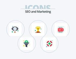 design de ícones seo flat icon pack 5. rótulo. troféu. equipe de suporte. copo. visualizar vetor