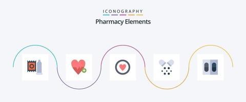 elementos de farmácia flat 5 icon pack incluindo pílulas. pílulas. médico. medicina. saúde vetor