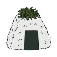 mão desenhada onigiri clipart. fast food japonês feito de arroz. bolinho de arroz com alga nori vetor