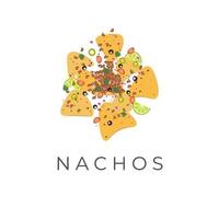 ilustração de comida de nachos mexicanos com coberturas deliciosas e completas vetor