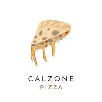 logotipo de ilustração vetorial de fatia de pizza calzone com queijo derretido
