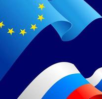 Federação Russa 3D detalhada realista e cartão de plano de fundo da bandeira da União Europeia. vetor