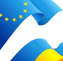 cartão de fundo 3d realista detalhado da bandeira da ucrânia e da união europeia. vetor