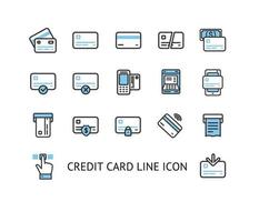 conjunto de ícones de linha fina de sinal de cartão de débito de crédito. vetor