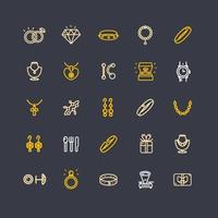 conjunto de ícones de linha fina de cor de sinal de ouro de joias. vetor
