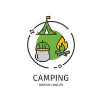 conceito de ícone de linha fina de acampamento de turismo. vetor