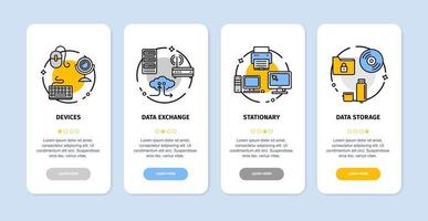Conjunto de cartões de telas de aplicativos de tecnologia de computador. vetor