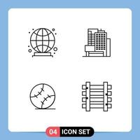 4 símbolos de sinais de linha universais de elementos de design de vetores editáveis de estação de bola de construção costurada global