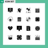 16 ícones criativos sinais modernos e símbolos de elementos de design vetoriais editáveis de vidro de banco de dados de praia rápida em nuvem vetor