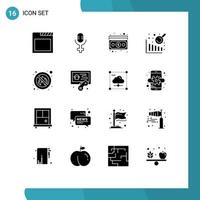 16 interface do usuário pacote de glifos sólidos de sinais e símbolos modernos de jogos passatempos lugar de pagamento elementos de design de vetores editáveis