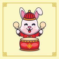 coelho fofo na ilustração em vetor desenho animado do ano novo chinês.