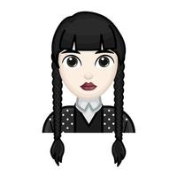 mulher com cabelo preto. conceito de quarta-feira. tamanho grande de rosto emoji pálido vetor