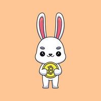 coelho fofo segurando bitcoin cartoon mascote doodle arte mão desenhada contorno conceito vetor ilustração ícone kawaii