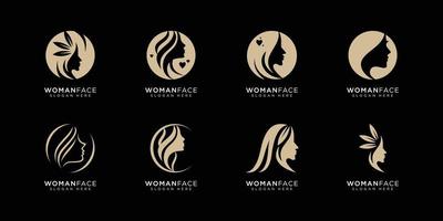 conjunto de modelo de design de vetor de logotipo de rosto de mulher