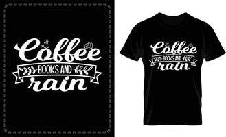 livros de café e vetor tipográfico de camiseta de chuva