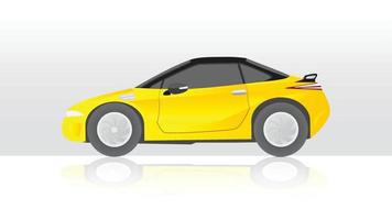 ilustração em vetor conceito do lado detalhado de um carro de veículo elétrico plano. com sombra de carro refletida do chão abaixo. e fundo branco isolado.